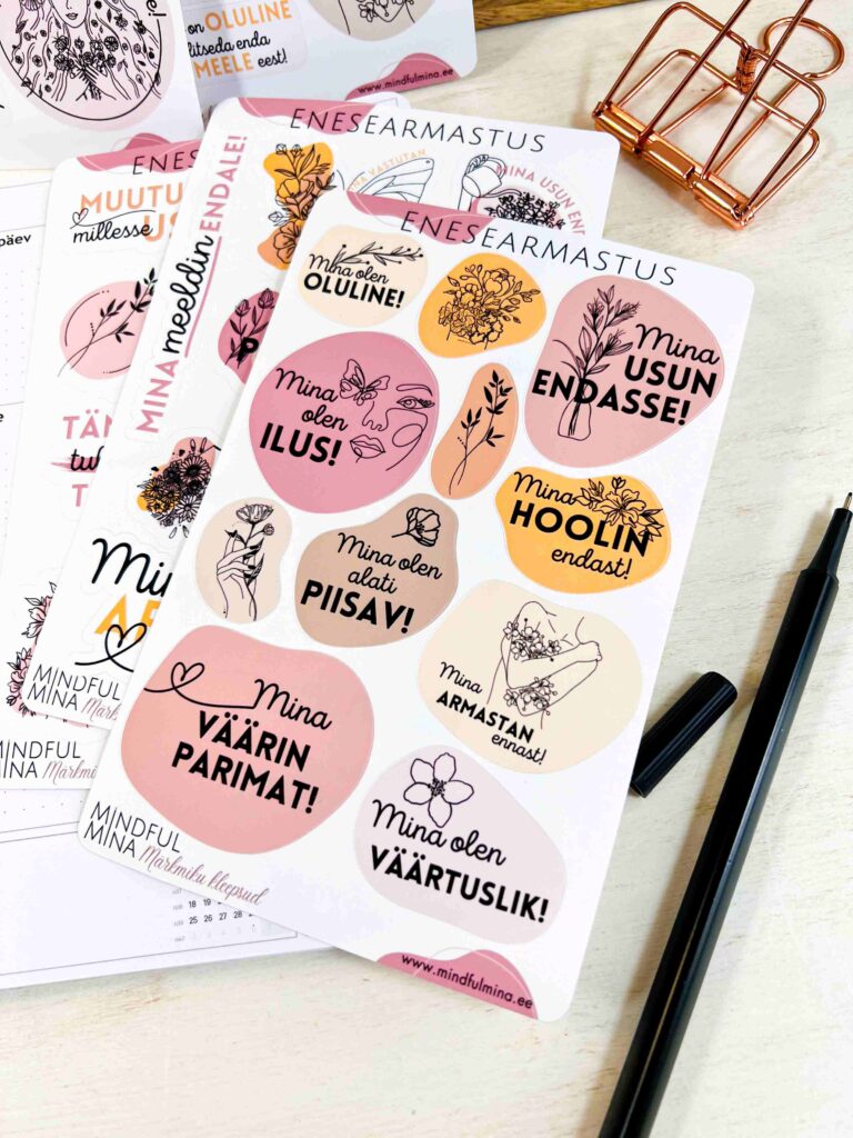 Märkmiku kleepsud, enesearmastuse kleepsud, enesearmastuse kleebised, afirmatsiooni kleebised, afirmatsiooni kleepsud, positiivsed mõtted