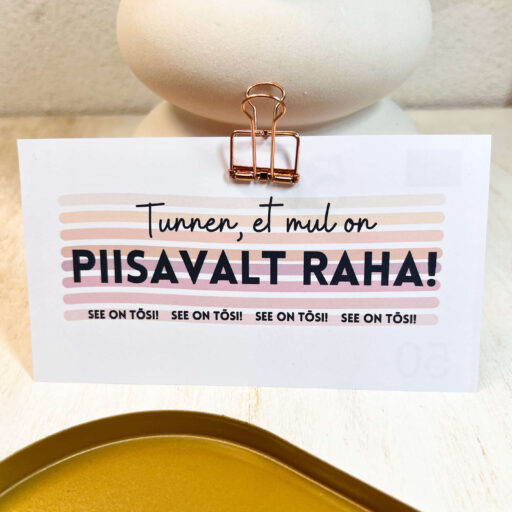 Sularaha ümbrikusüsteemi komplekt, afirmatsiooni kaart