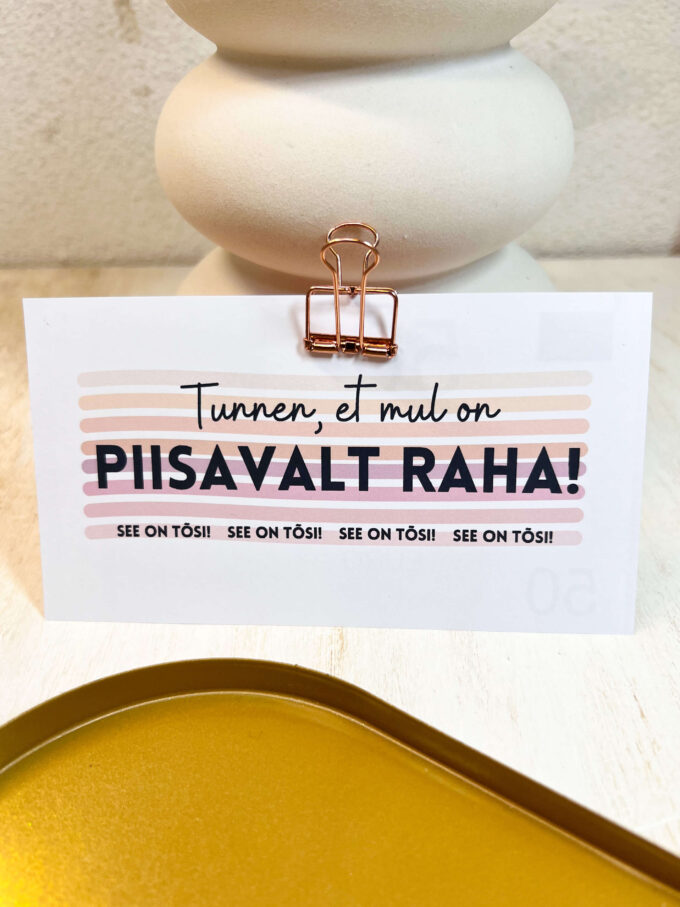 Sularaha ümbrikusüsteemi komplekt, afirmatsiooni kaart
