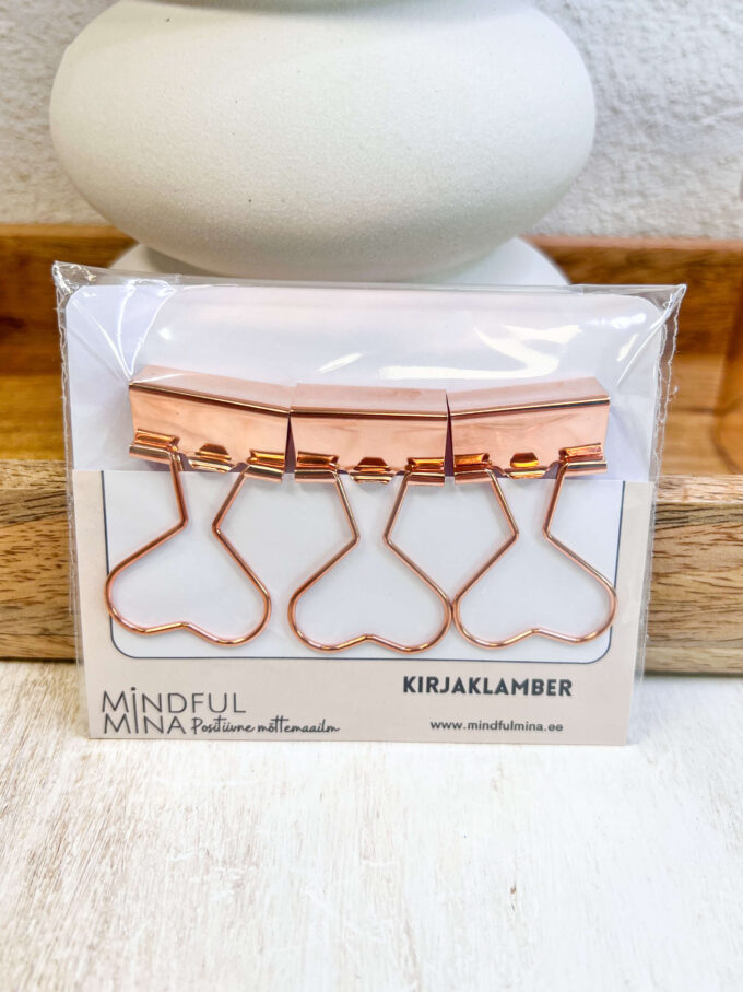 PABERIKLAMBRID – Roosa Kuldsed Südamekujulised Metallklambrid (25 mm, 3 tk pakis)