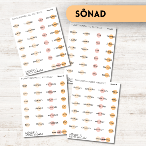 Funktsionaalsed märkmiku kleebised, planeerimise kleebised, sõnad
