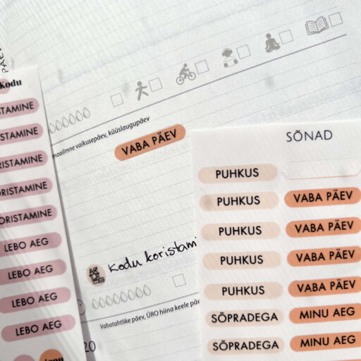 Funktsionaalsed märkmiku kleebised, planeerimise kleebised, sõnad