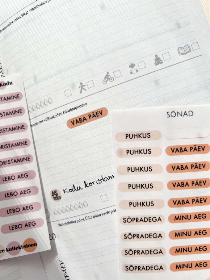 Funktsionaalsed märkmiku kleebised, planeerimise kleebised, sõnad