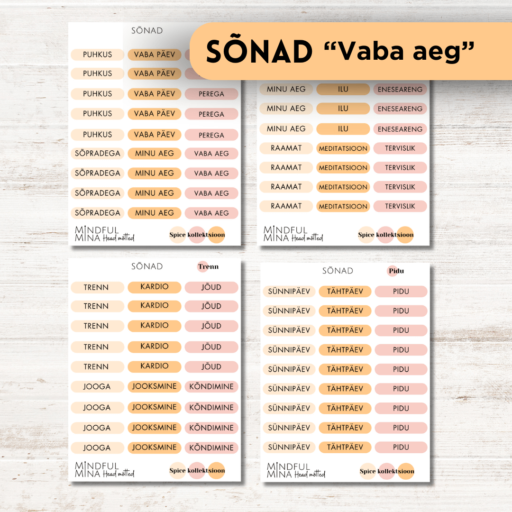 Funktsionaalsed märkmiku kleebised, planeerimise kleebised, sõnad