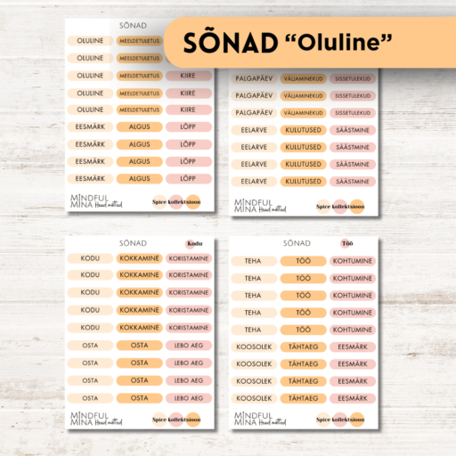 Funktsionaalsed märkmiku kleebised, planeerimise kleebised, sõnad