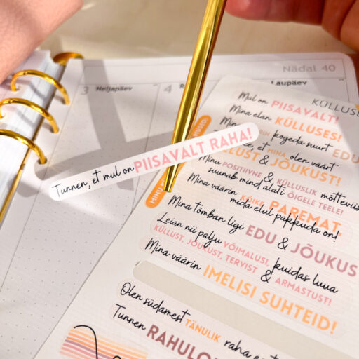 Külluslike mõtetega märkmiku kleepsud, head mõtted, motiveerivad kleepsud