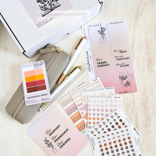 Komplekt märkmiku aksessuaarid, joonlaud, järjehoidjad, funktsionaalsed kleepsud, pinal