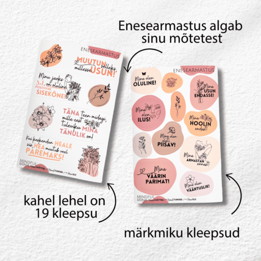 Märkmiku kleepsud enesearmastuse mõtted, motiveerivad kleepsud