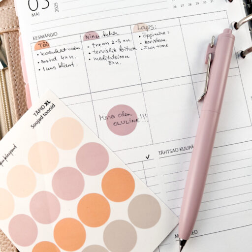 Funktsionaalsed märkmiku kleepsud, ikoonid, täpid, sõnad, raamid