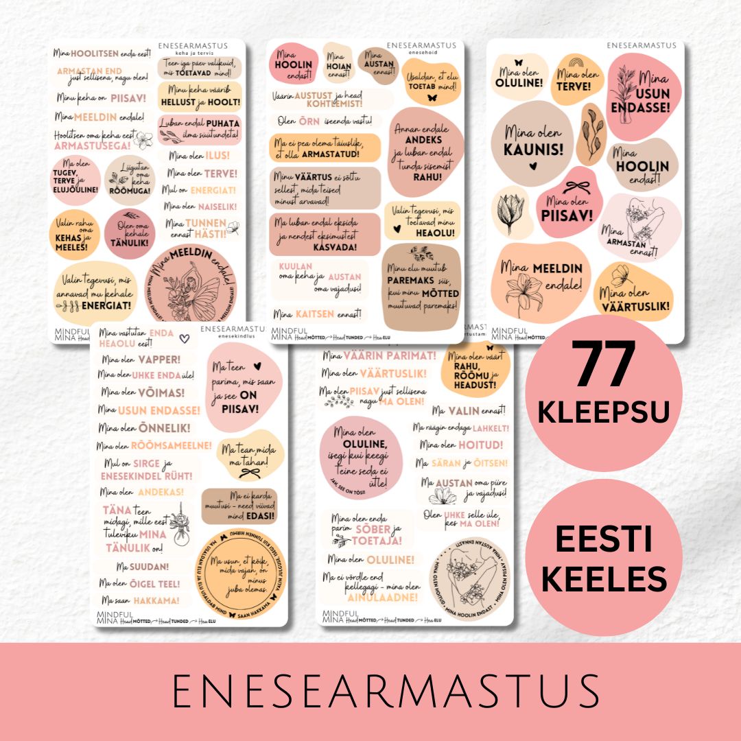 Motiveerivad märkmiku kleepsud, enesearmastuse mõtted, stiilsed kirjatarbed, motivatsioon