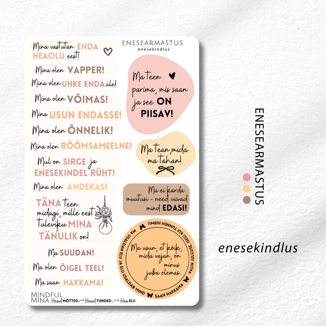 Motiveerivad märkmiku kleepsud, enesearmastuse mõtted, stiilsed kirjatarbed,