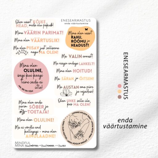 Motiveerivad märkmiku kleepsud, motivatsioon, enesearmastuse mõtted, stiilsed kirjatarbed,