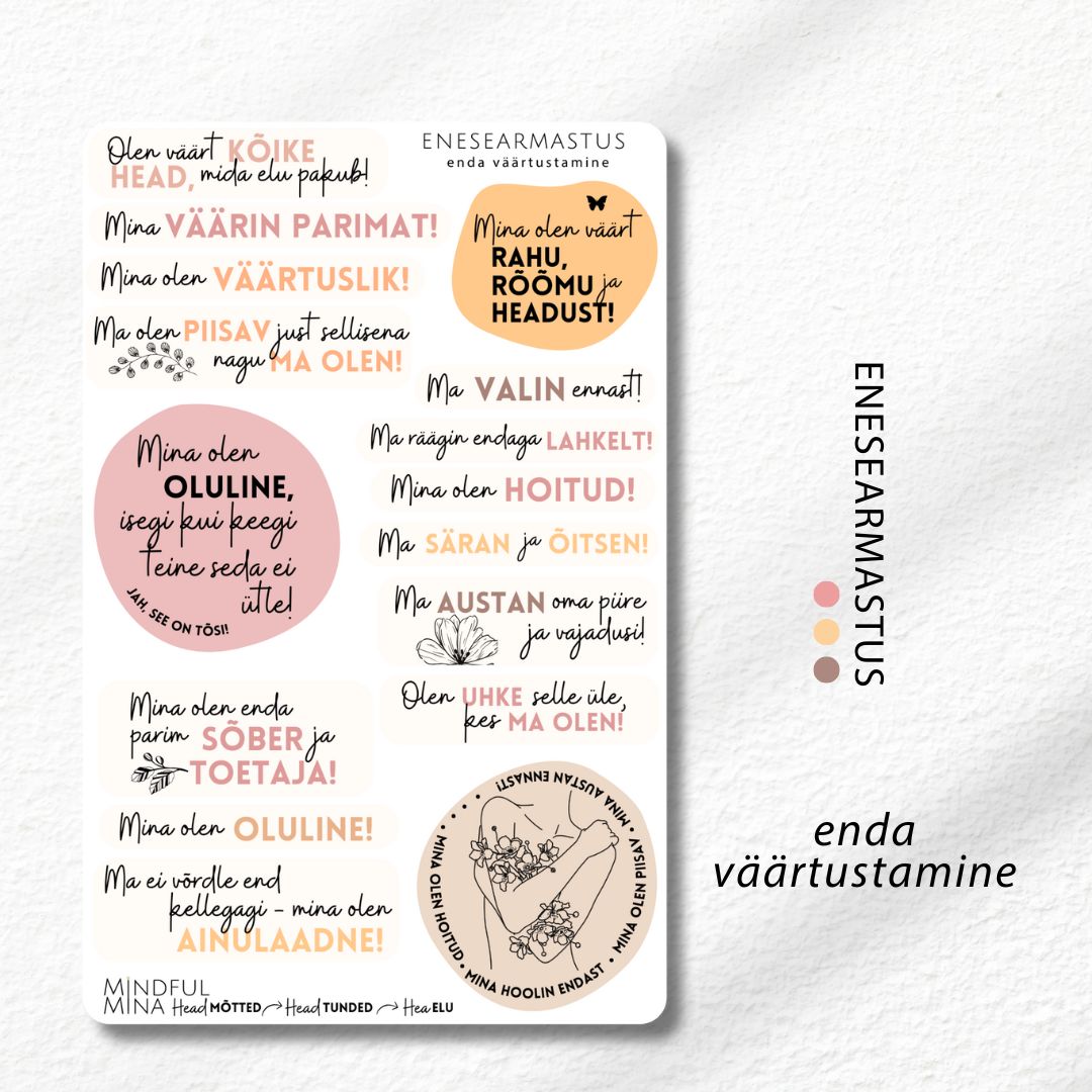 Motiveerivad märkmiku kleepsud, motivatsioon, enesearmastuse mõtted, stiilsed kirjatarbed,