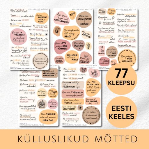 Motiveerivad märkmiku kleepsud, külluslikud mõtted, stiilsed kirjatarbed,