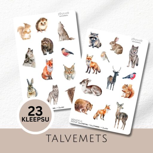 Dekoratiivsed märkmiku kleepsud, talvemets, metsloomad, jõulud, talv