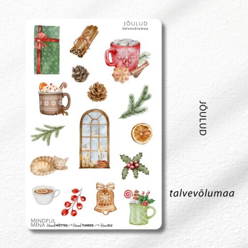 Dekoratiivsed märkmiku kleepsud, talvemets, metsloomad, jõulud, talv