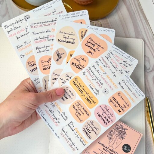 Motiveerivad märkmiku kleepsud õnnelikud mõtted, stiilsed kirjatarbed, motivatsioon, eneseusk