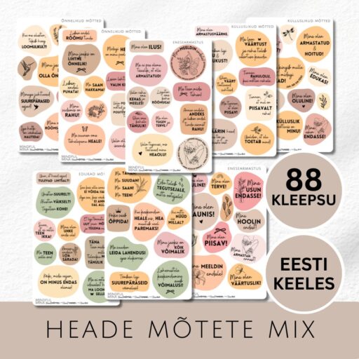 Motiveerivad märkmiku kleepsud, erinevad teemad, enesearmastus, edukad mõtted, õnnelikud mõtted, külluslikud mõtted